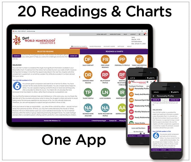 The World Numerology app is free to download and has free access to your personal 8-page numerology reading; in-app upgrade is optional