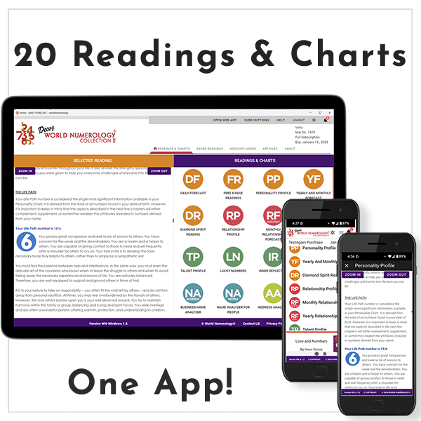 Download the World Numerology app with 20 readings and charts