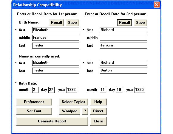 Relationship compatibility dialog box