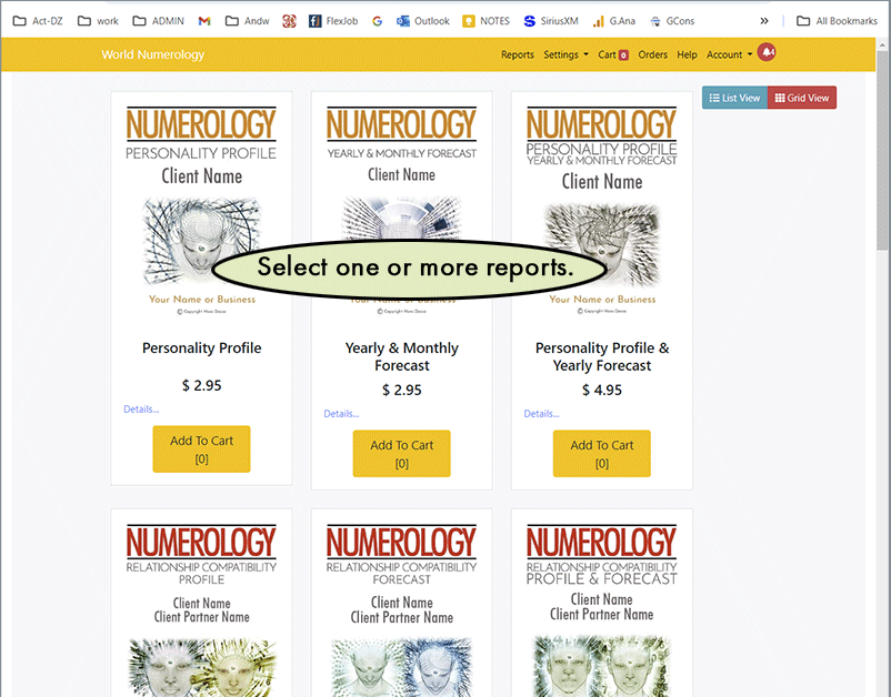Select one or more readings in your online numerology software