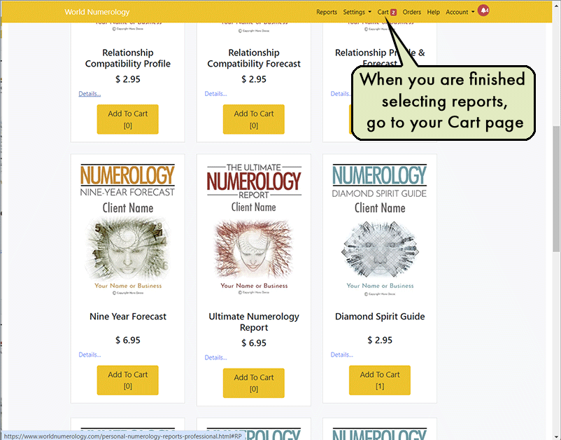 After selecting the readings you want, go to your Cart page