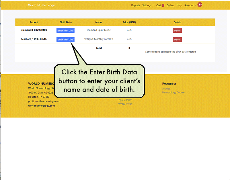 Enter your client's birth data