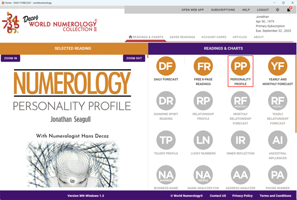 Your 25-30 page Personal Profile reading is included with the Primary Subscription.